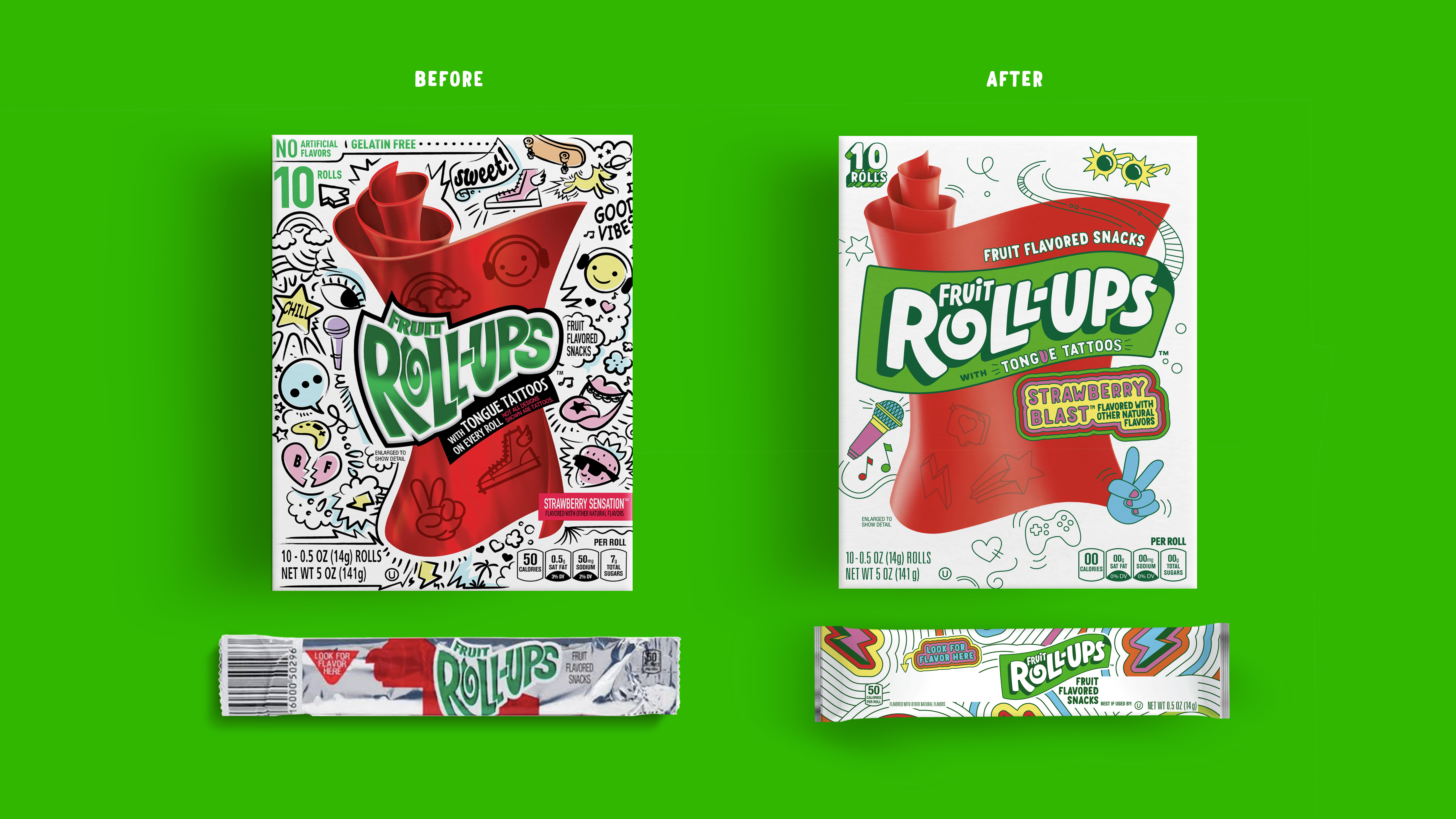 Fruit Roll-Ups packaging before and after