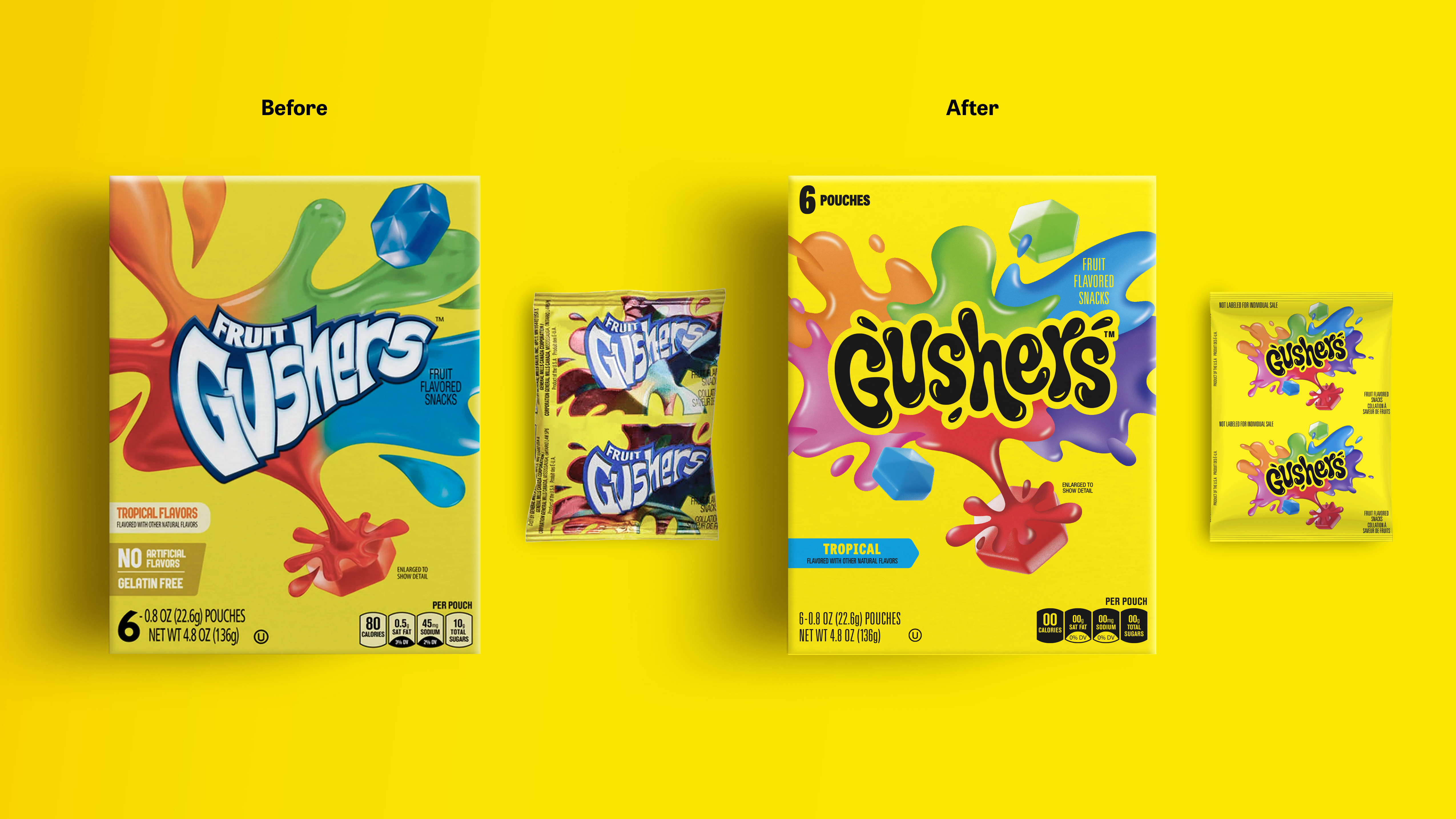 Gushers packaging before and after